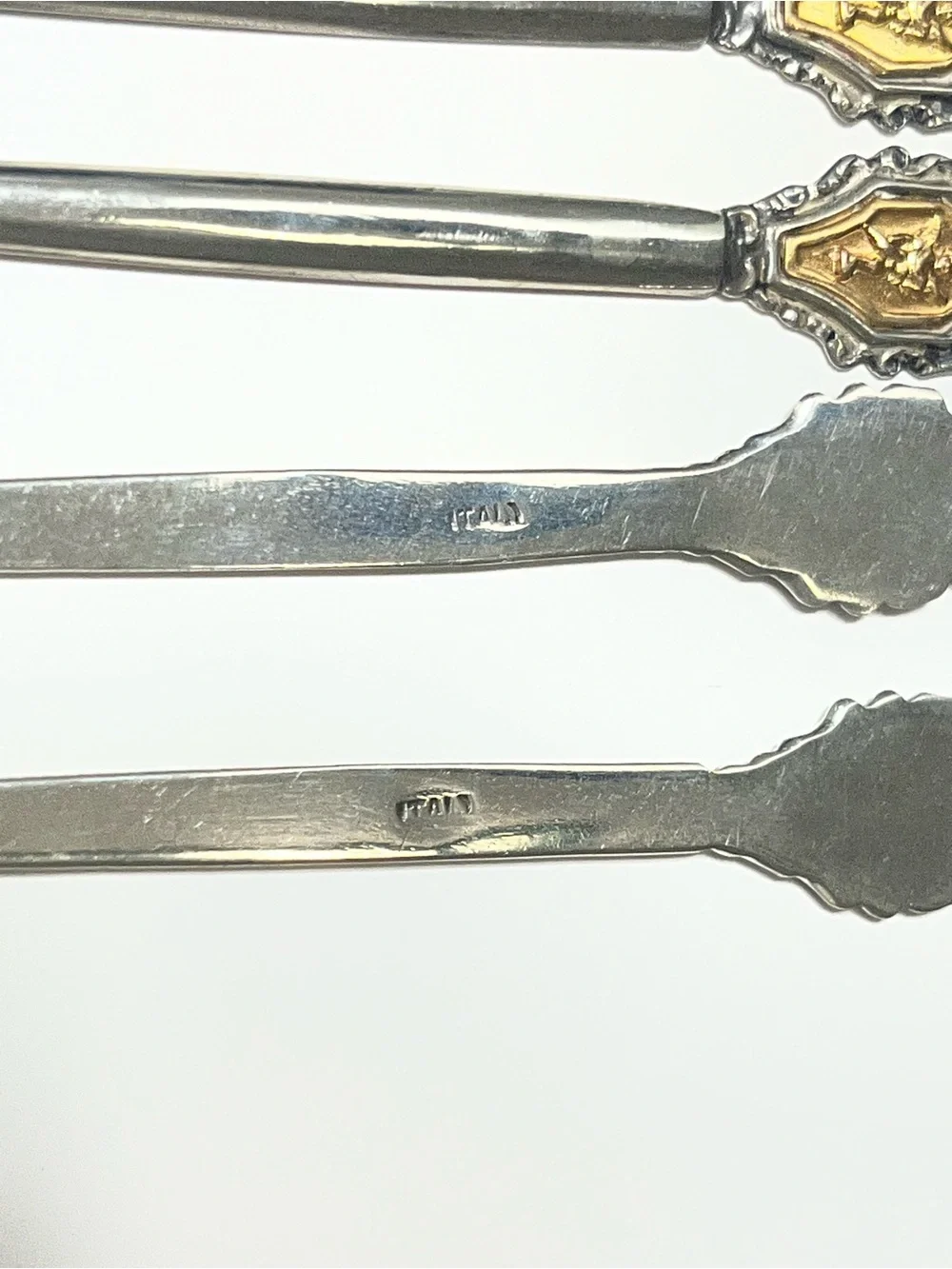 Vintage Silver and Gold-tone Cocktail Picks with Figure/Crest Inlays Set of 8